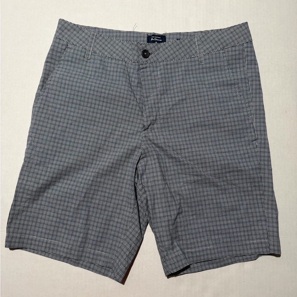 ben sherman stretch fit blue plaid golf shorts, men's 32 #1346